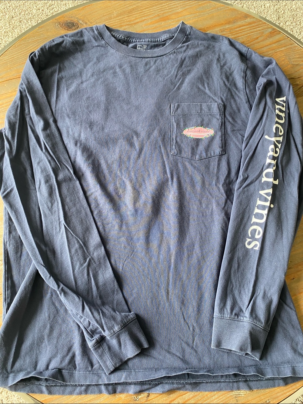 Vineyard Vines Navy Long-Sleeve Pocket Tee with Sleeve Logo